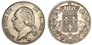 5 francs Louis XVIII buste nu 1824 MA (Marseille) 5 francs Louis XVIII buste nu 1824 MA (Marseille)