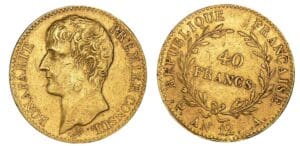 40 francs Bonaparte Premier Consul An 12 A (Paris) Frappe décalée de 45° 40 francs Bonaparte Premier Consul An 12 A (Paris) Frappe décalée de 45°