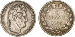 5 francs Louis-Philippe I tête laurée 3ème type 1848 K (Bordeaux) 5 francs Louis-Philippe I tête laurée 3ème type 1848 K (Bordeaux)