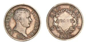 1/4 franc Napoléon I tête nue - Tête de nègre 1807 A (Paris) 1/4 franc Napoléon I tête nue - Tête de nègre 1807 A (Paris)