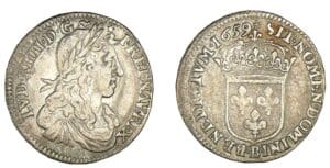 Louis XIV - Douzième d'écu au buste juvénile 1659 B (Rouen) Louis XIV - Douzième d'écu au buste juvénile 1659 B (Rouen)