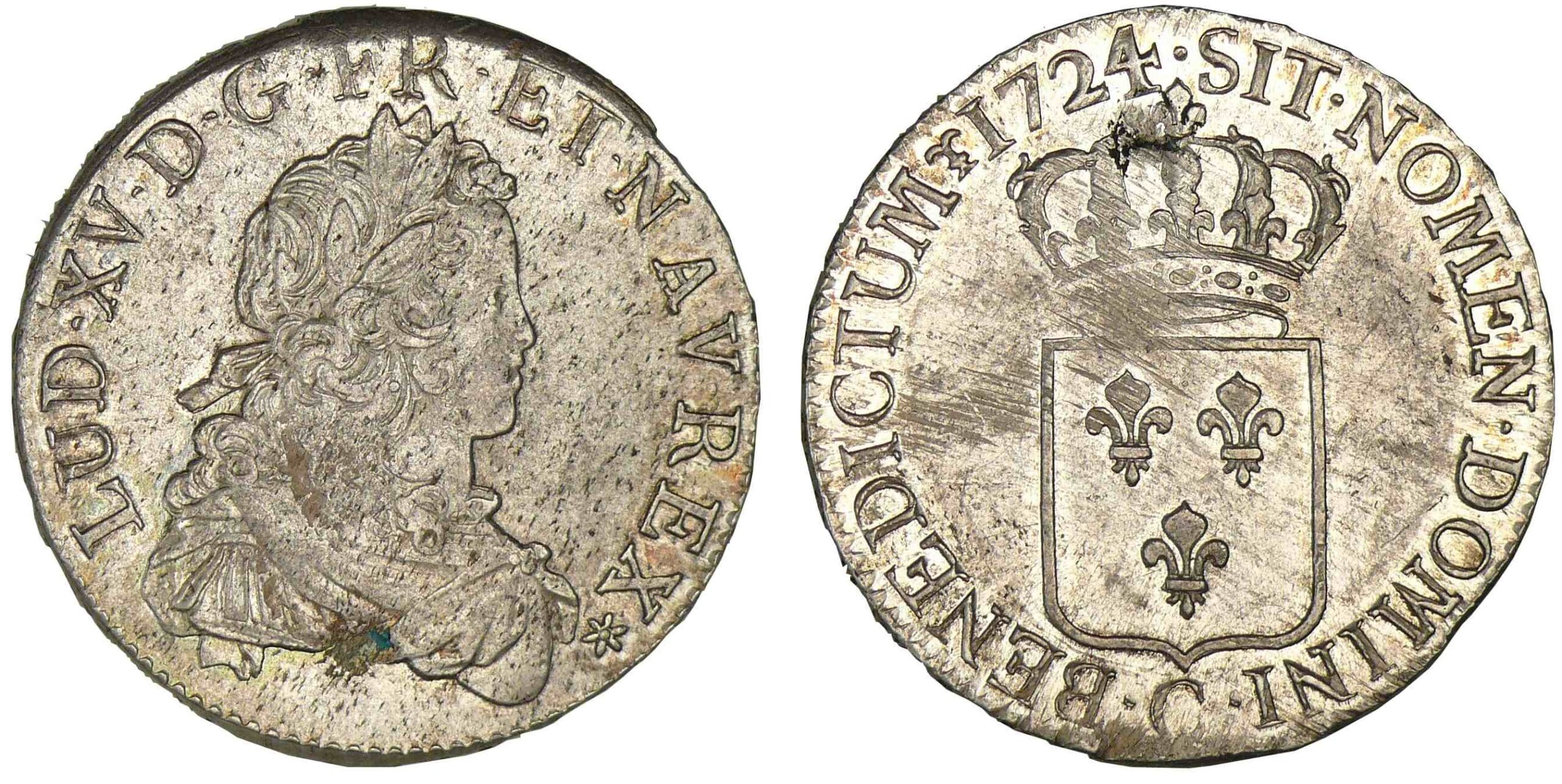 Louis XV - Ecu de France 1724 C (Caen) - Flan neuf Louis XV - Ecu de France 1724 C (Caen) - Flan neuf