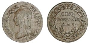 5 centimes Dupré grand module An 8 AA (Metz)