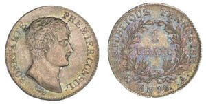 1 franc Bonaparte Premier Consul An 12 A (Paris) 1 franc Bonaparte Premier Consul An 12 A (Paris)