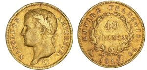 40 francs Napoléon revers Empire 1813 CL (Gênes) 40 francs Napoléon revers Empire 1813 CL (Gênes)