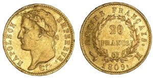 20 francs Napoléon revers Empire 1809 M (Toulouse) 20 francs Napoléon revers Empire 1809 M (Toulouse)