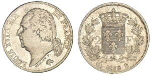 2 francs Louis XVIII buste nu 1819 B (Rouen) 2 francs Louis XVIII buste nu 1819 B (Rouen)