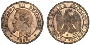 2 centimes Napoléon tête nue 1854 MA (Marseille) 2 centimes Napoléon tête nue 1854 MA (Marseille)