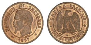 2 centimes Napoléon tête nue 1857 W (Lille) 2 centimes Napoléon tête nue 1857 W (Lille)