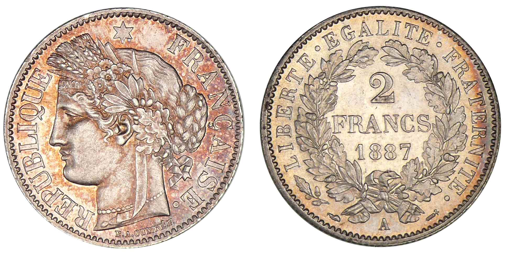 2 francs Cérés avec légende 1887 A (Paris) 2 francs Cérés avec légende 1887 A (Paris)