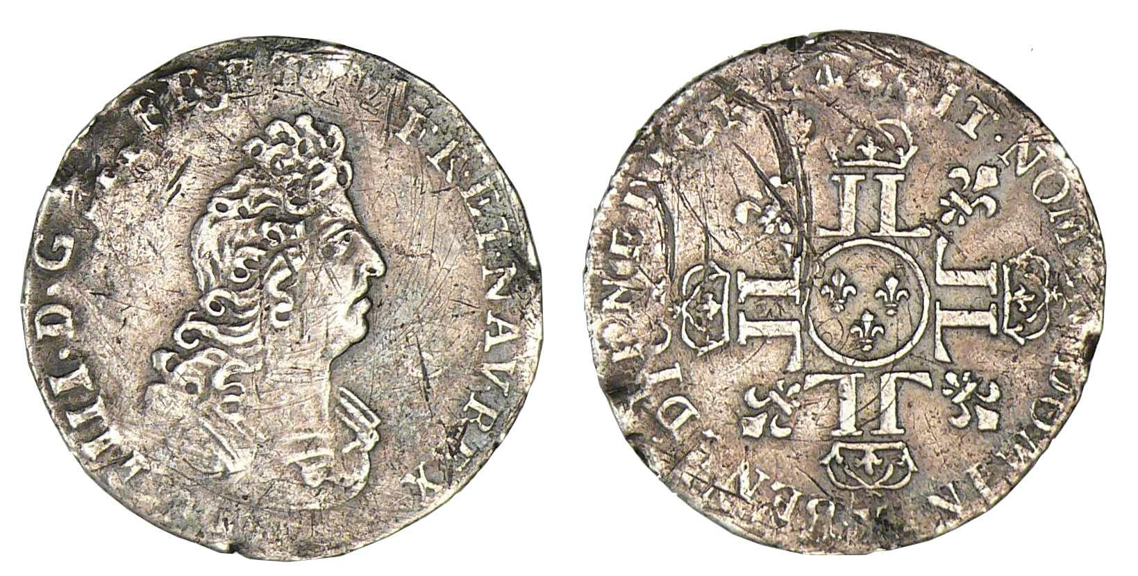 Louis XIV - Douzième d'écu aux 8 L - 2ème type 1704 K (Bordeaux) Louis XIV - Douzième d'écu aux 8 L - 2ème type 1704 K (Bordeaux)