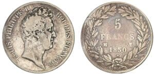 5 francs Louis-Philippe I tête nue tranche creux 1830 M (Toulouse) 5 francs Louis-Philippe I tête nue tranche creux 1830 M (Toulouse)