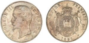 5 francs Napoléon III tête nue 1855 A (Paris) 5 francs Napoléon III tête nue 1855 A (Paris)