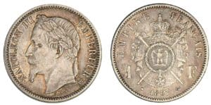 1 franc Napoléon III tête laurée 1867 BB (Strasbourg) grand BB 1 franc Napoléon III tête laurée 1867 BB (Strasbourg) grand BB