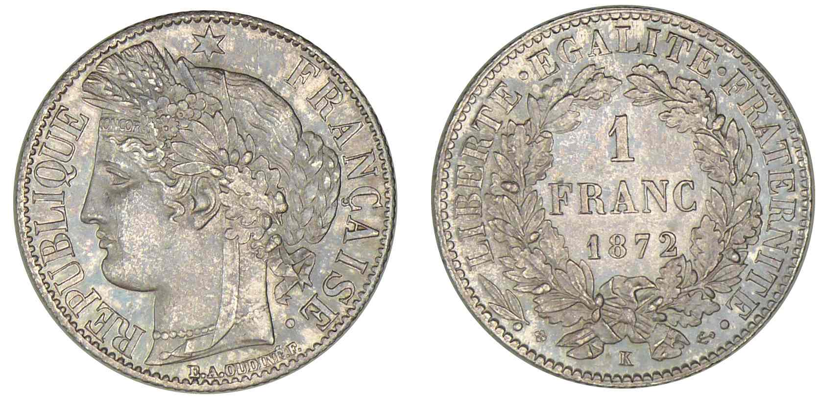 1 franc Cérès 1872 K (Bordeaux) 1 franc Cérès 1872 K (Bordeaux)
