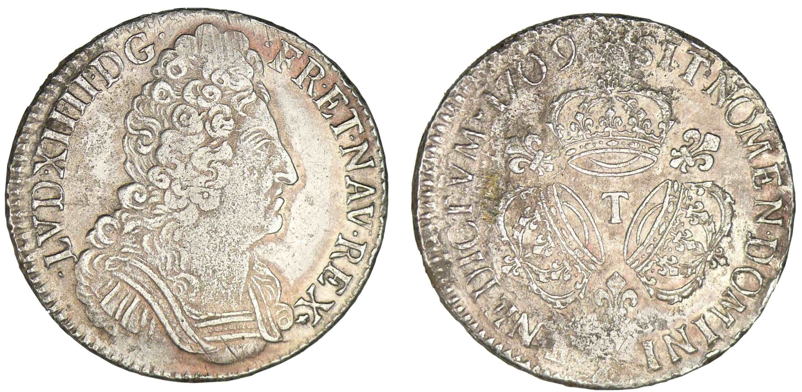 Louis XIV - Ecu aux trois couronnes 1709 T (Nantes) Louis XIV - Ecu aux trois couronnes 1709 T (Nantes)
