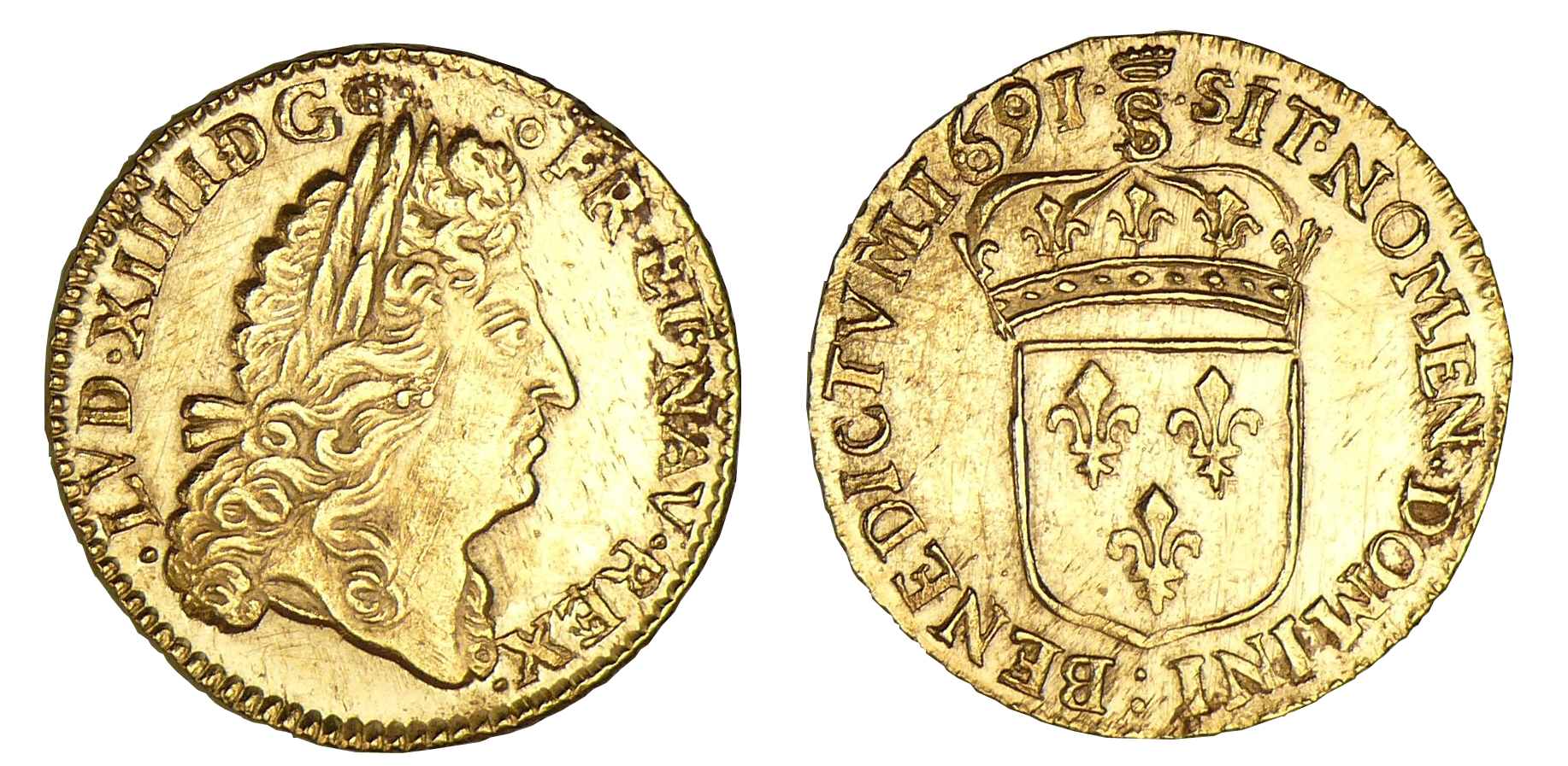 Louis XIV - Louis d'or à l'écu 1691 S (Troyes) flan neuf Louis XIV - Louis d'or à l'écu 1691 S (Troyes) flan neuf