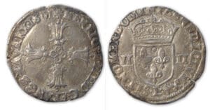 Henri IV - Quart d'écu croix feuillue 1601 L (Bayonne)