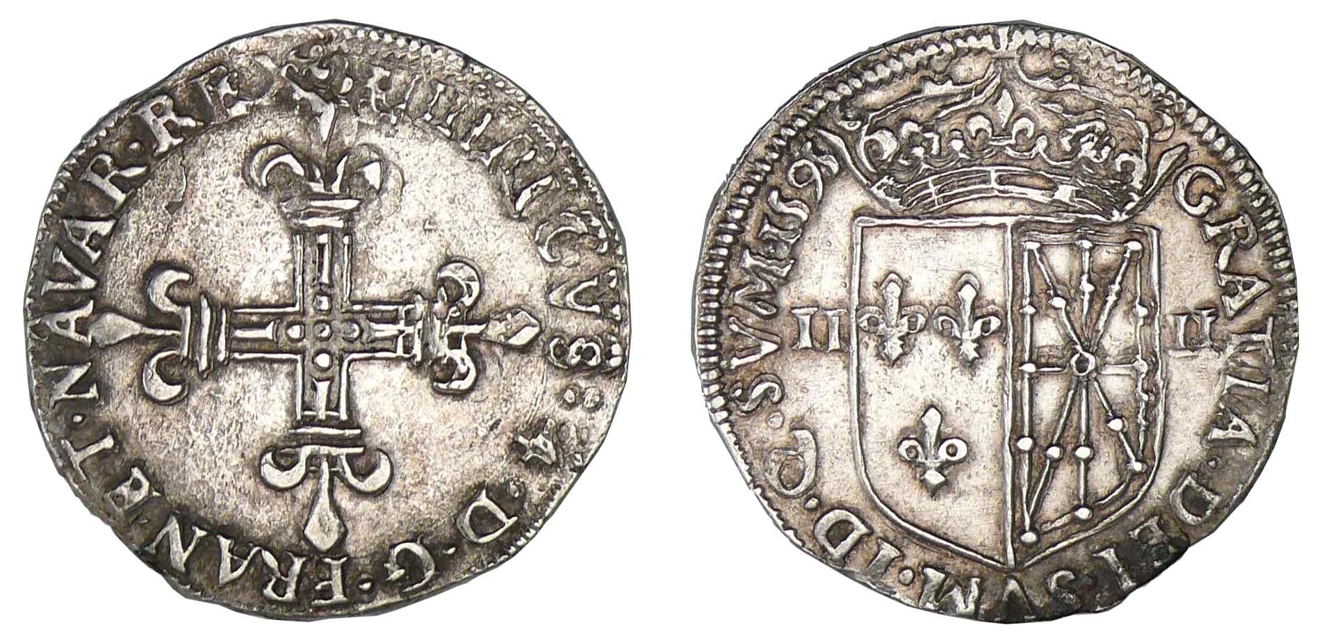 Henri IV - Quart d'écu de Navarre 1595 (Saint-Palais ) Henri IV - Quart d'écu de Navarre 1595 (Saint-Palais )