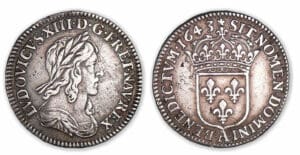 Louis XIII - Douzième d'écu 2e poinçon 1643 (rose) A (Paris) Louis XIII - Douzième d'écu 2e poinçon 1643 (rose) A (Paris)