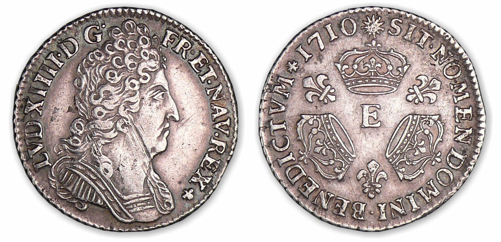Louis XIV - Dixième d'écu aux trois couronnes 1710 E (Tours) Louis XIV - Dixième d'écu aux trois couronnes 1710 E (Tours)
