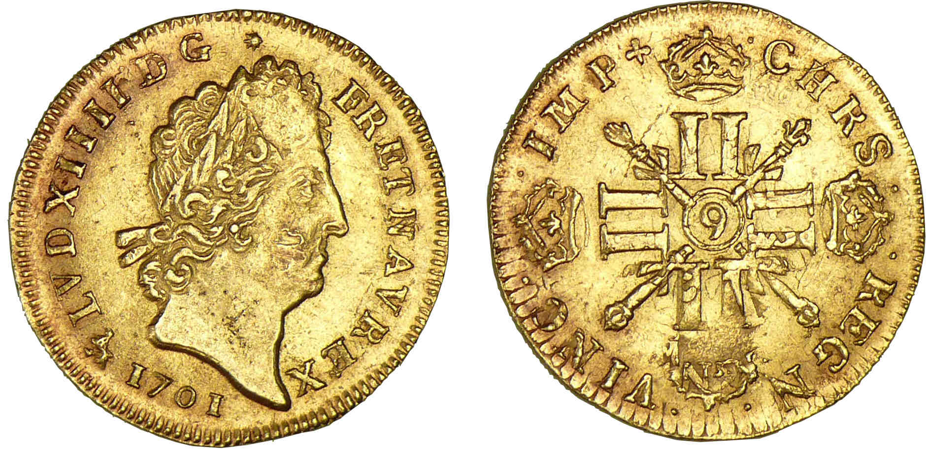 Louis XIV - Louis d'or aux 8 L et aux insignes 1701 9 (Rennes) Louis XIV - Louis d'or aux 8 L et aux insignes 1701 9 (Rennes)