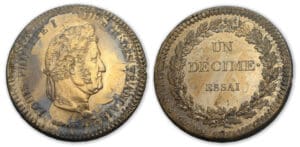Louis-Philippe Essai du décime surfrappé sur une 2 sols 1791 A (Paris)