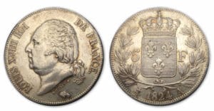 5 frs Louis XVIII buste nu 1824 A (Paris)