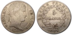 5 frs Napoléon revers Empire 1813 U (Turin)
