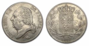 5 frs Louis XVIII buste nu 1817 L (Bayonne)