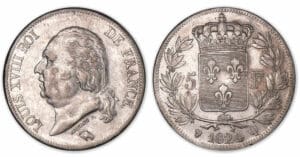 5 francs Louis XVIII buste nu 1824 Q (Perpignan).