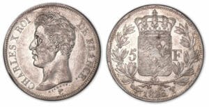 5 francs Charles X 1er type 1826 T (Nantes). 5 francs Charles X 1er type 1826 T (Nantes).