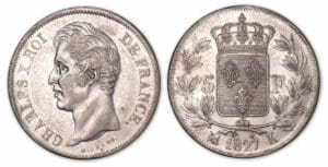 5 francs Charles X 2e type 1827 K (Bordeaux). 5 francs Charles X 2e type 1827 K (Bordeaux).