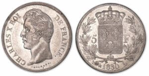 5 francs Charles X 2e type 1830 L (Bayonne). 5 francs Charles X 2e type 1830 L (Bayonne).