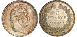 5 francs Louis-Philippe Ier tête laurée - 1er type tranche en relief 1831 A (Paris) 5 francs Louis-Philippe Ier tête laurée - 1er type tranche en relief 1831 A (Paris)