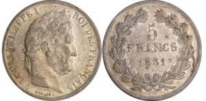 Louis-Philippe Ier (1830-1848) - 5 francs tête laurée 2ème type 1831 W (Lille) Louis-Philippe Ier (1830-1848) - 5 francs tête laurée 2ème type 1831 W (Lille)
