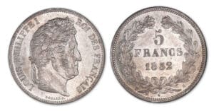 5 frs Louis-Philippe I tête laurée 2e type 1832 H (La Rochelle) 5 frs Louis-Philippe I tête laurée 2e type 1832 H (La Rochelle)