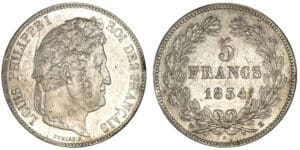 5 francs Louis-Philippe I tête laurée 2ème type 1834 H (La Rochelle) 5 francs Louis-Philippe I tête laurée 2ème type 1834 H (La Rochelle)