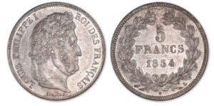 5 frs Louis-Philippe I tête laurée 2e type 1834 L (Bayonne) 5 frs Louis-Philippe I tête laurée 2e type 1834 L (Bayonne)