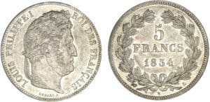 5 francs Louis-Philippe I tête laurée 2ème type 1834 L (Bayonne) 5 francs Louis-Philippe I tête laurée 2ème type 1834 L (Bayonne)