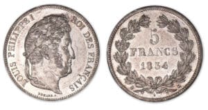 5 francs Louis-Philippe I tête laurée 2e type 1834 K (Bordeaux). 5 francs Louis-Philippe I tête laurée 2e type 1834 K (Bordeaux).