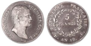 5 francs Bonaparte Premier Consul An 12 D (Lyon). 5 francs Bonaparte Premier Consul An 12 D (Lyon).