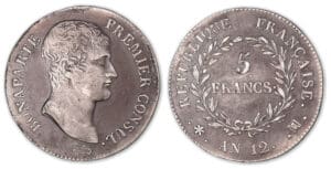 5 francs Bonaparte Premier Consul An 12 MA (Marseille). 5 francs Bonaparte Premier Consul An 12 MA (Marseille).