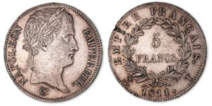 5 francs Napoléon revers Empire 1811 T (Nantes). 5 francs Napoléon revers Empire 1811 T (Nantes).