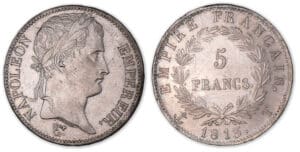 5 francs Napoléon revers Empire 1813 T (Nantes). 5 francs Napoléon revers Empire 1813 T (Nantes).