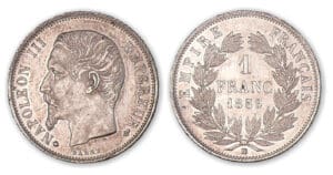 1 franc Napoléon III tête nue 1859 BB (Strasbourg). 1 franc Napoléon III tête nue 1859 BB (Strasbourg).