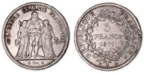 5 francs Hercule Caméliat 1871 A (Paris).