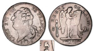 Ecu de 6 livres type FRANCOIS 1792 A (Paris) bonnet inversé. Ecu de 6 livres type FRANCOIS 1792 A (Paris) bonnet inversé.