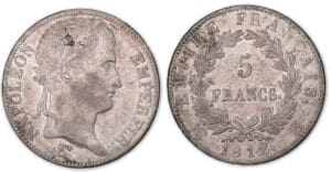 5 francs Napoléon revers Empire 1812 H (La Rochelle). 5 francs Napoléon revers Empire 1812 H (La Rochelle).