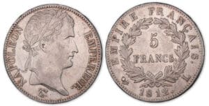 5 francs Napoléon revers Empire 1812 L (Bayonne). 5 francs Napoléon revers Empire 1812 L (Bayonne).